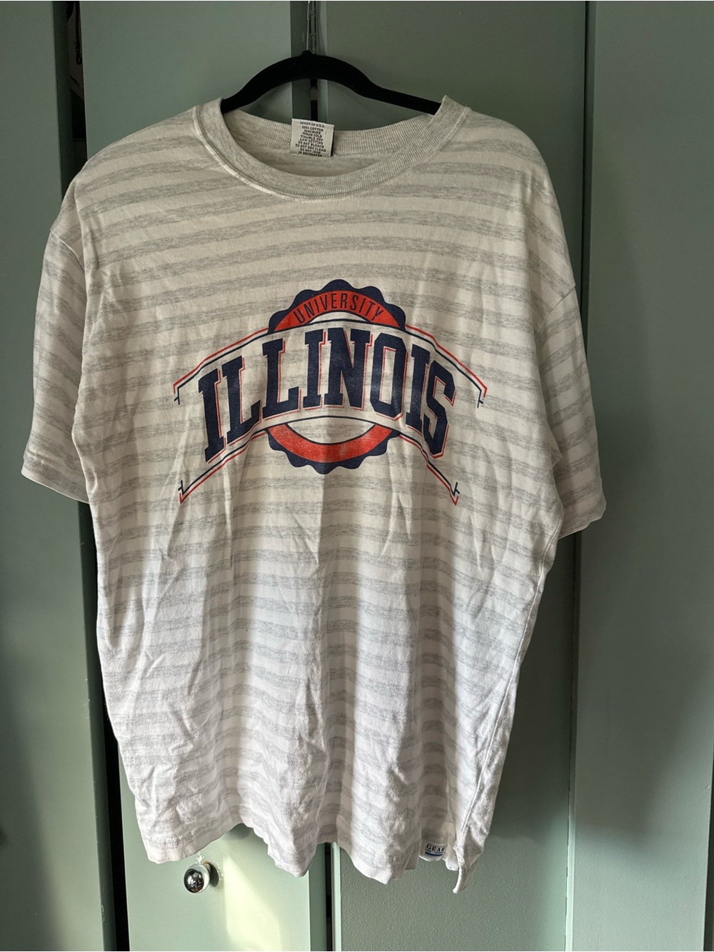 Vintage University of Illinois Striped Graphic Tee - White & Gray